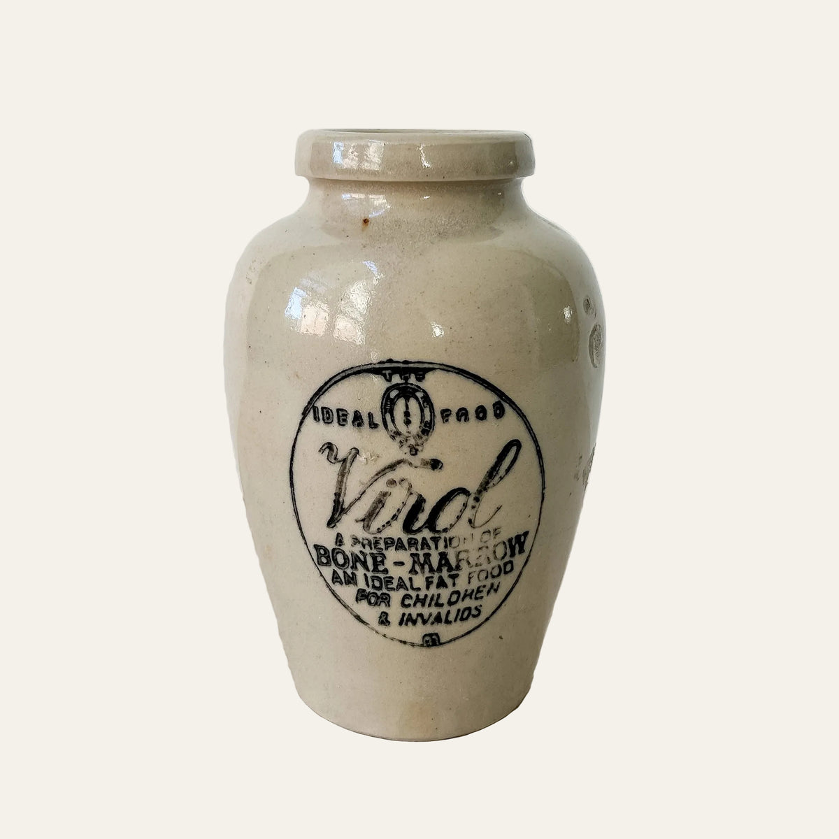 Antique English Virol Bone Marrow Stoneware Advertising Jar, c.1900