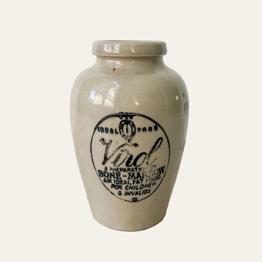 Antique English Virol Bone Marrow Stoneware Advertising Jar, c.1900