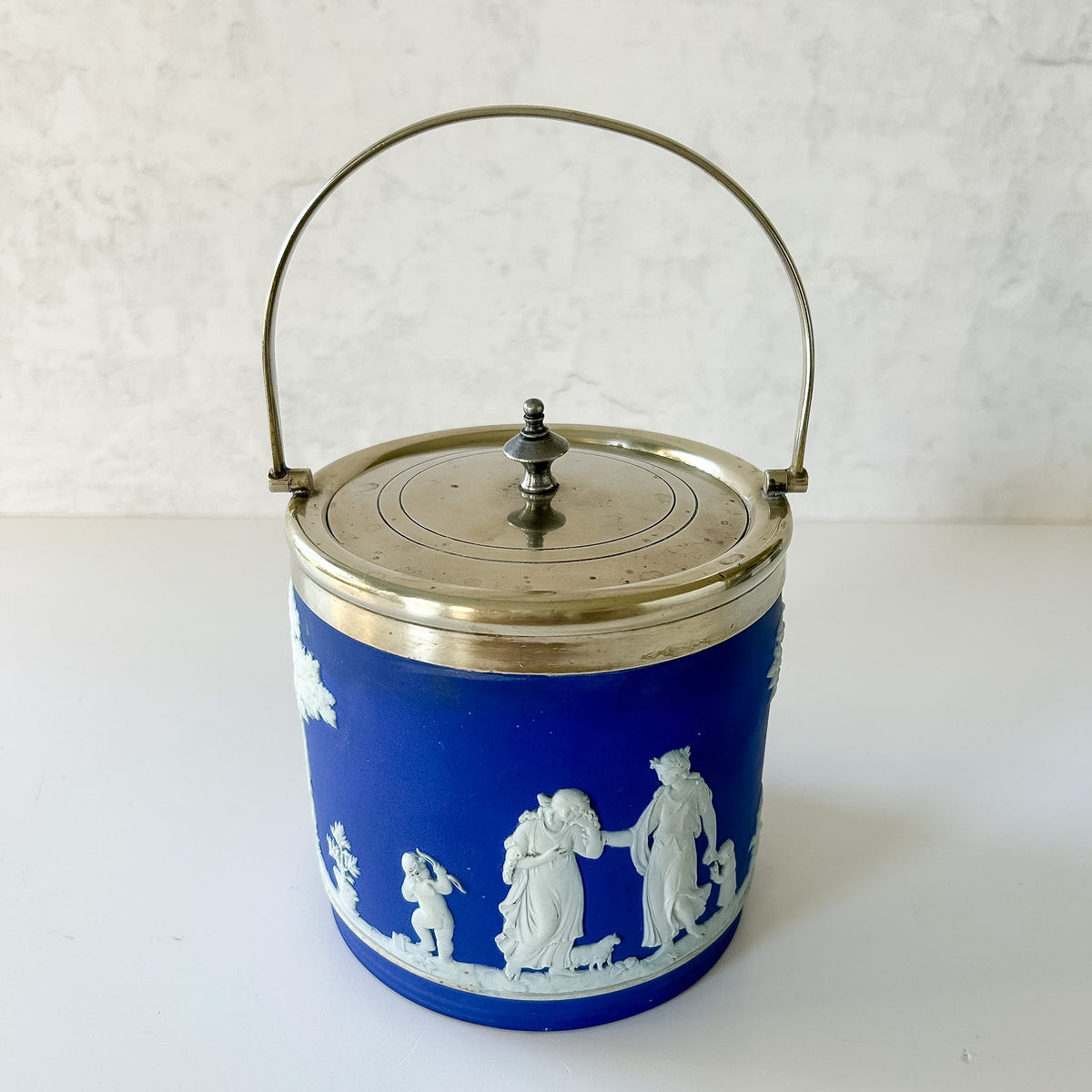 Antique Wedgwood Cobalt Jasperware Biscuit Barrel