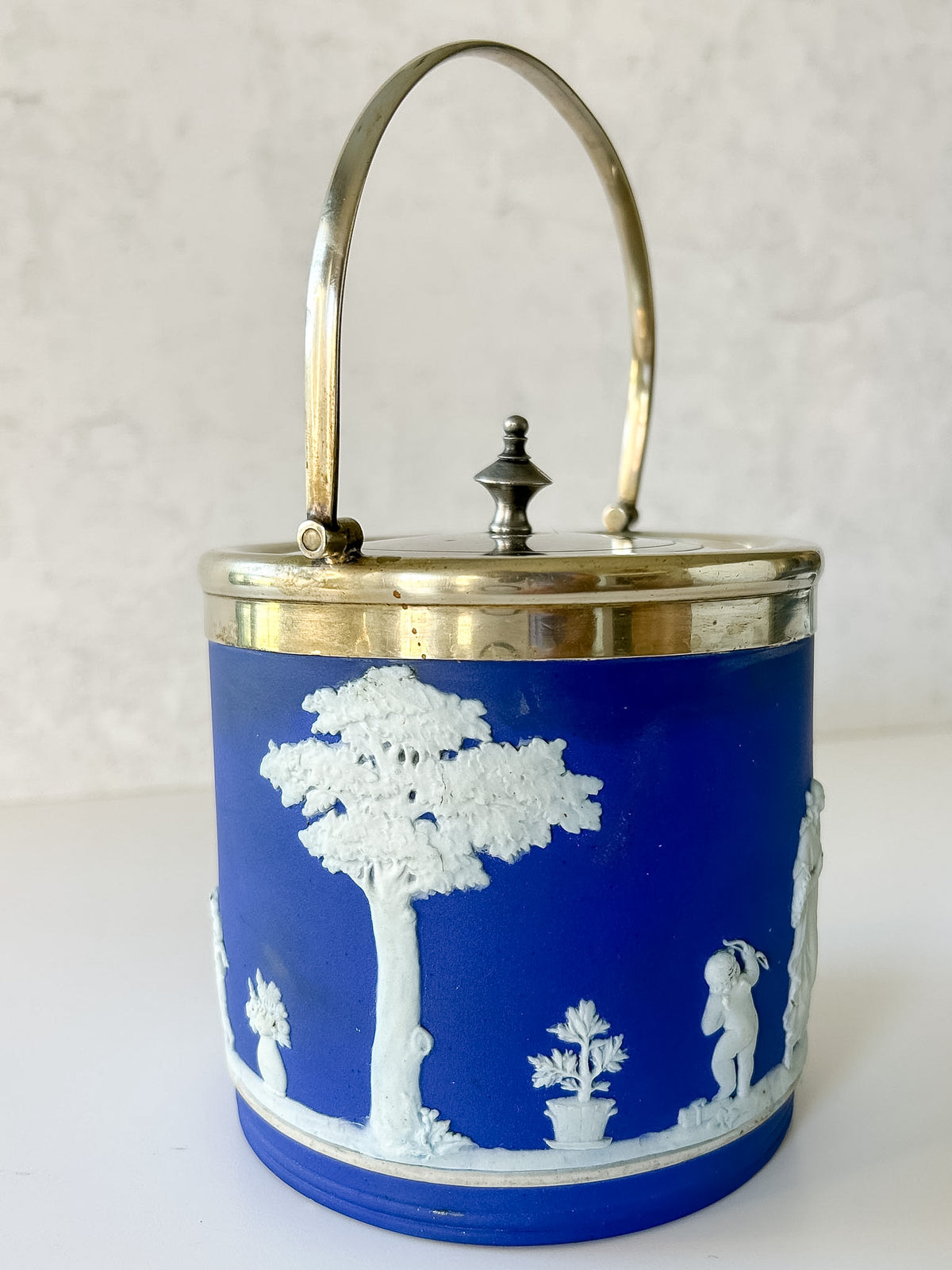 Antique Wedgwood Cobalt Jasperware Biscuit Barrel