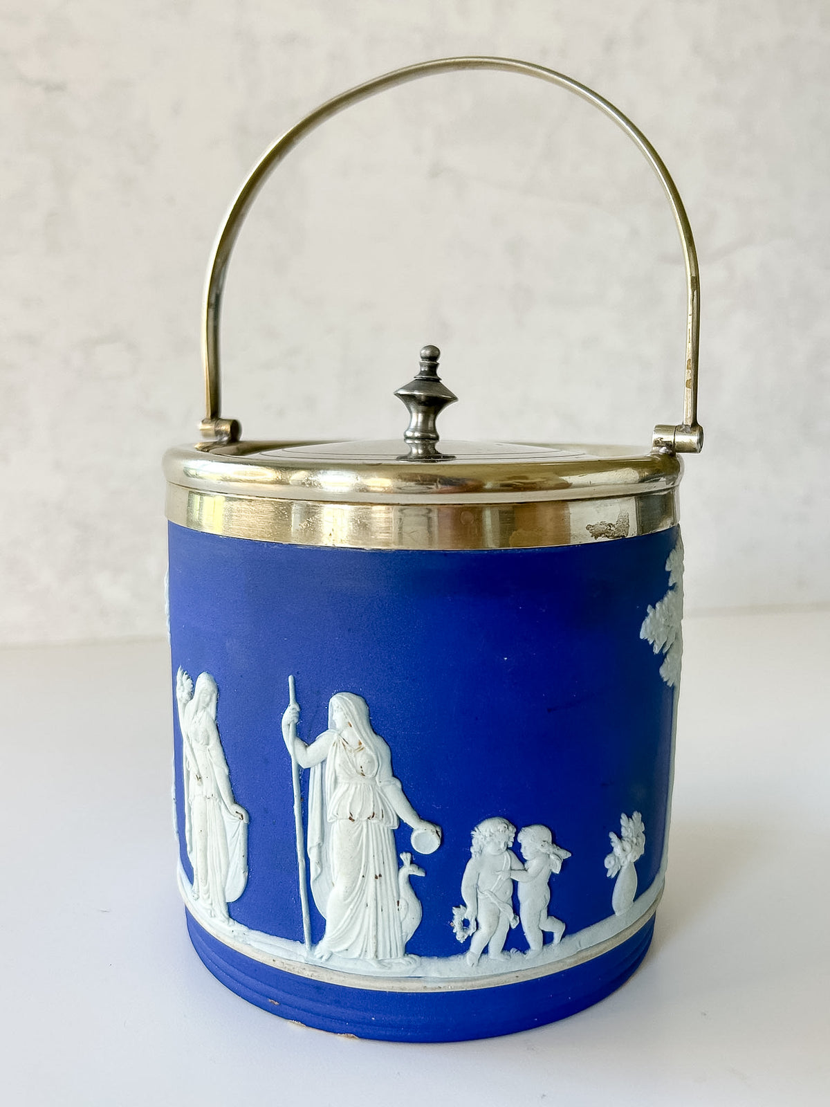 Antique Wedgwood Cobalt Jasperware Biscuit Barrel