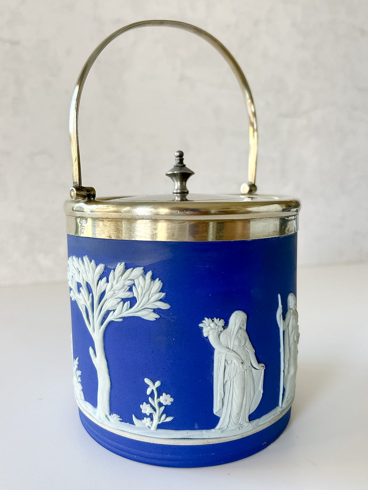 Antique Wedgwood Cobalt Jasperware Biscuit Barrel