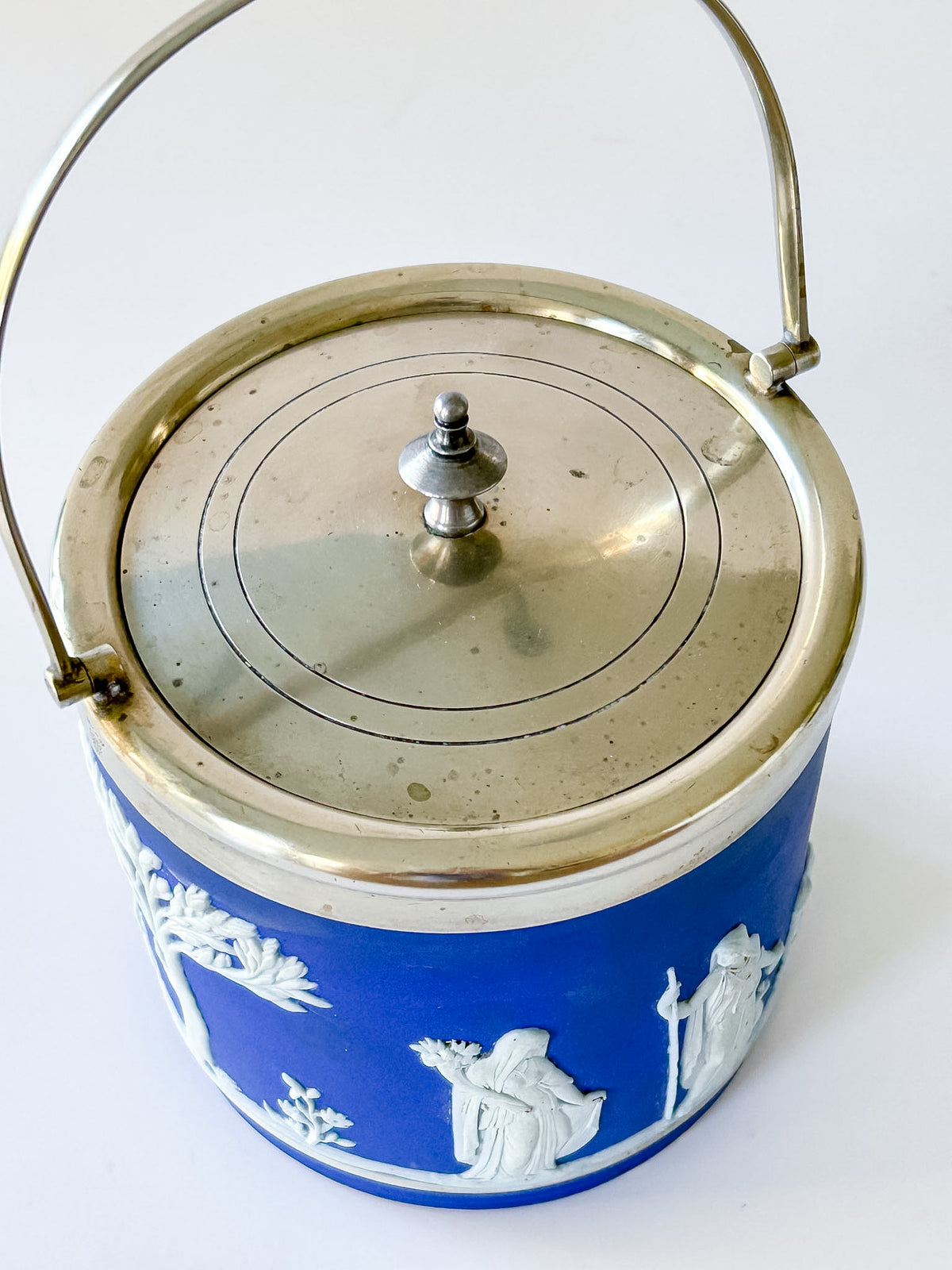 Antique Wedgwood Cobalt Jasperware Biscuit Barrel