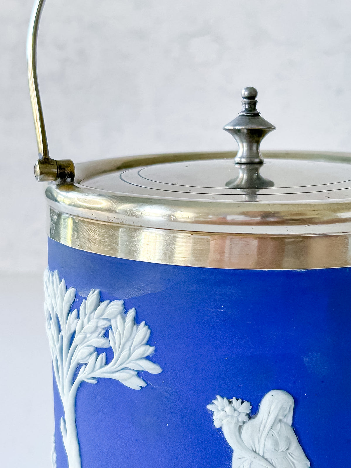 Antique Wedgwood Cobalt Jasperware Biscuit Barrel