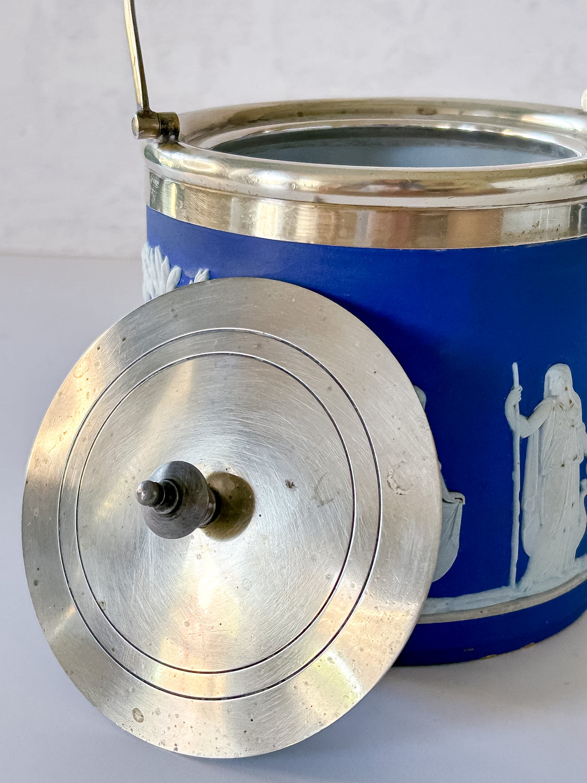 Antique Wedgwood Cobalt Jasperware Biscuit Barrel