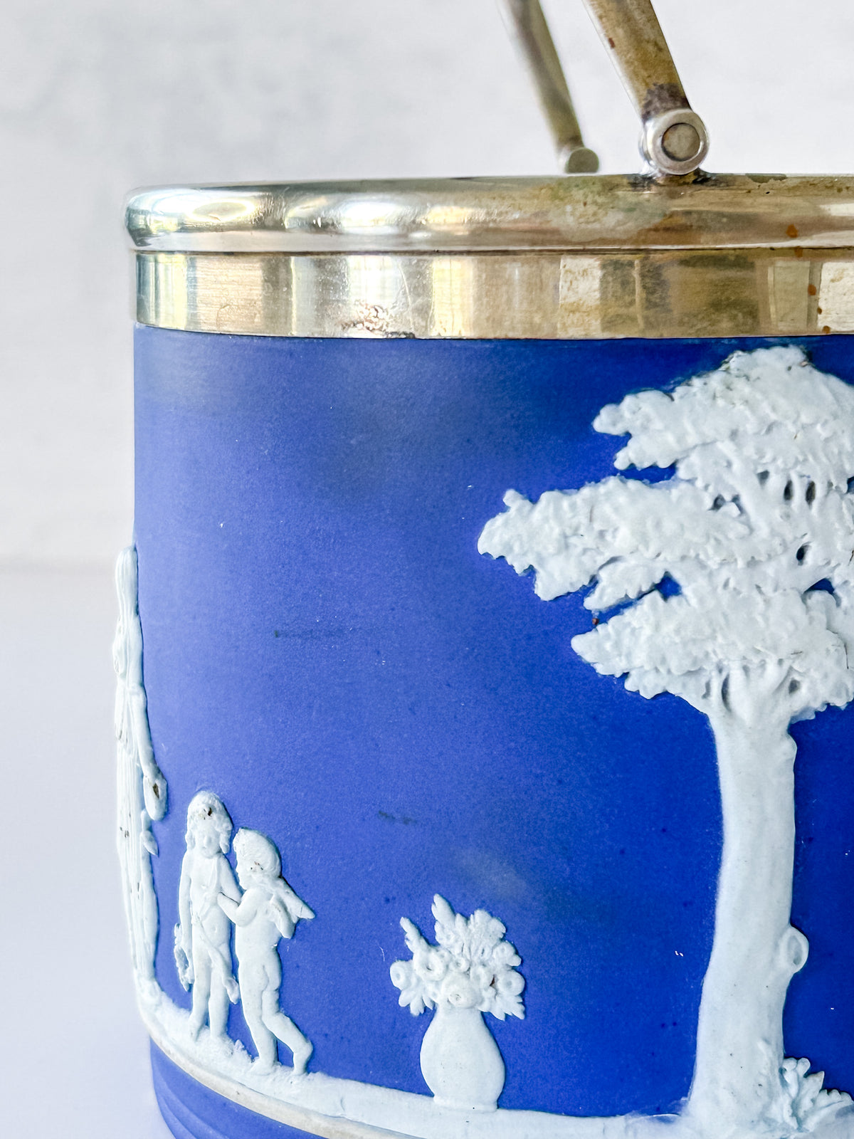 Antique Wedgwood Cobalt Jasperware Biscuit Barrel
