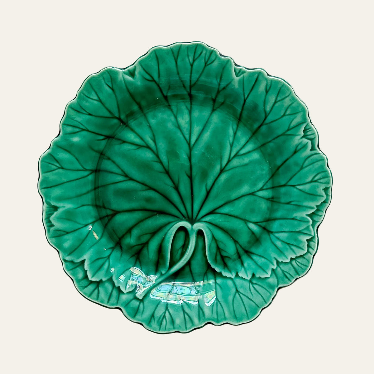 Vintage Wedgwood Green Majolica Cabbage Leaf Plate