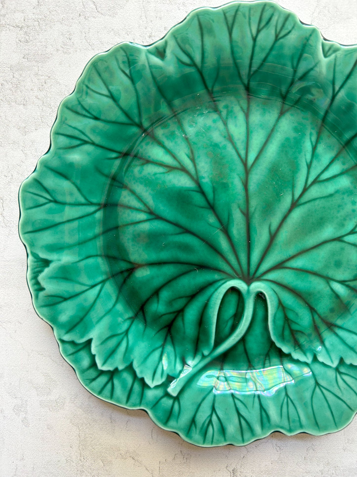 Vintage Wedgwood Green Majolica Cabbage Leaf Plate