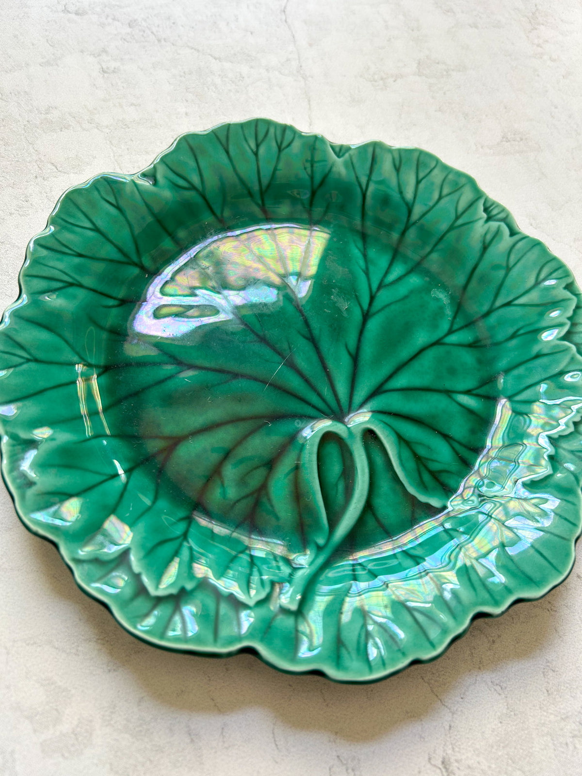 Vintage Wedgwood Green Majolica Cabbage Leaf Plate
