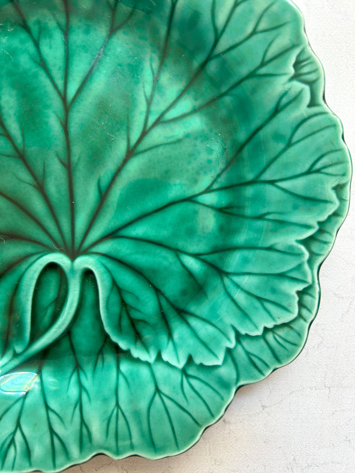 Vintage Wedgwood Green Majolica Cabbage Leaf Plate